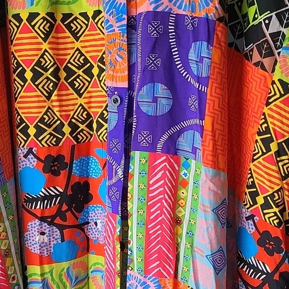 Orange and Blue Ruffled Tiered Long Sleeve Hi Lo Dress - Picture 3 of 5